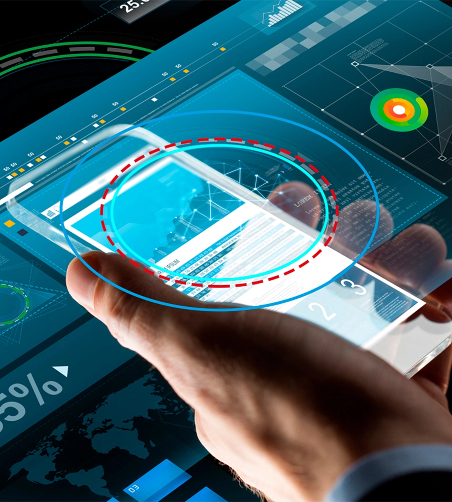 A person analyzing the graphs extended outside his phone.